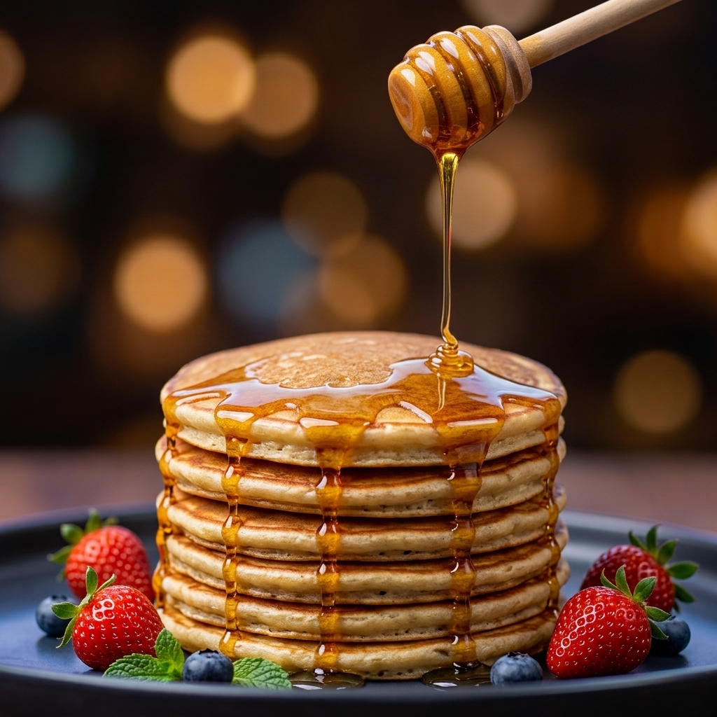 Pancake With Strawberry and Syrup